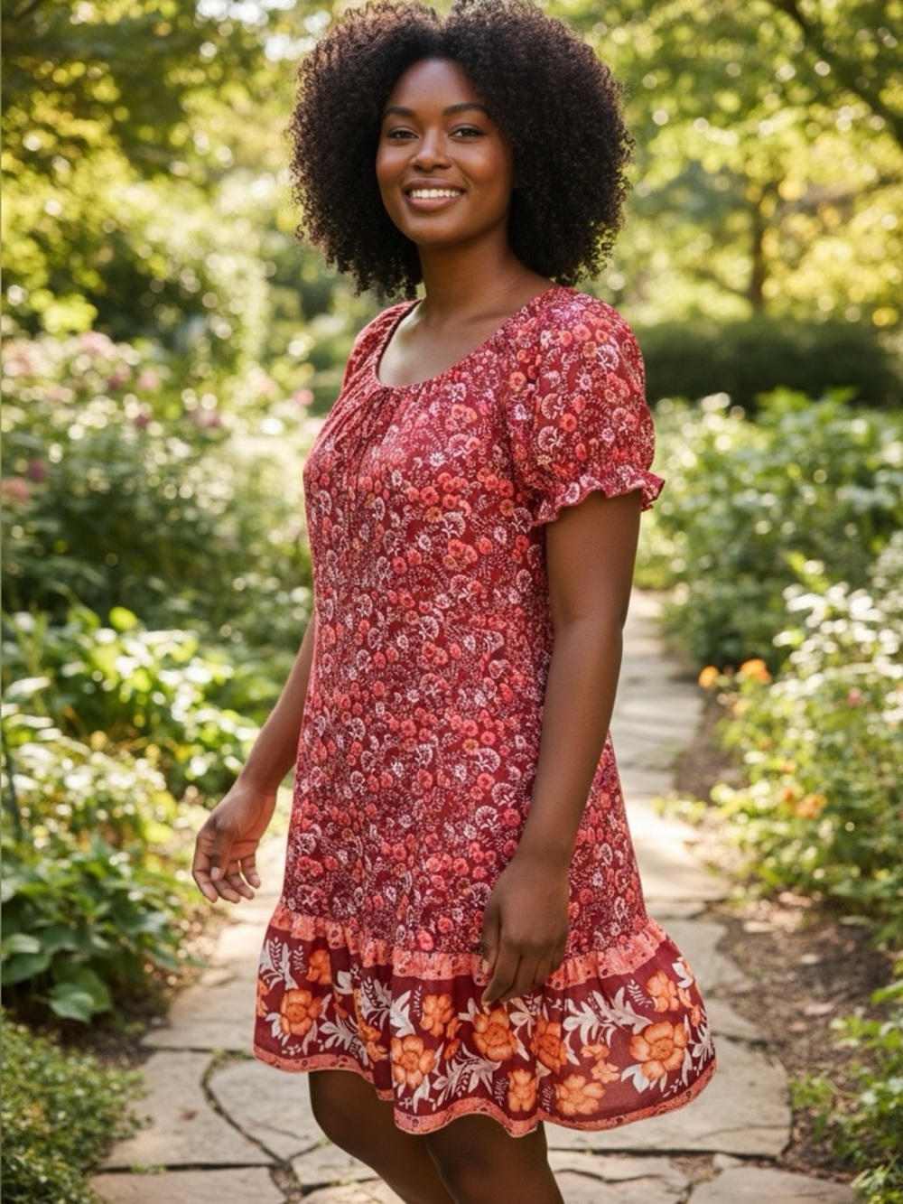 🌻 Boho-Style Floral Mini Dress #608